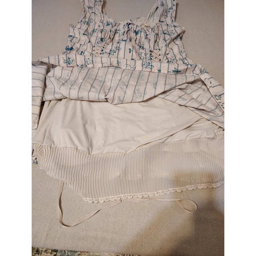 Disney Cinderella Blue Teal Floral Striped‎ Lace Up Babydoll Dress Size 24 - Picture 5 of 9